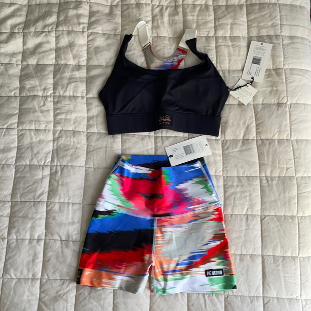 P.E. Nation Break Out sports bra + shorts set NWT sz small